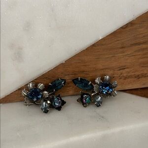 Antique Estate Beau Jewles Blue and Silver Floral Clip-on Earrings Lot E26